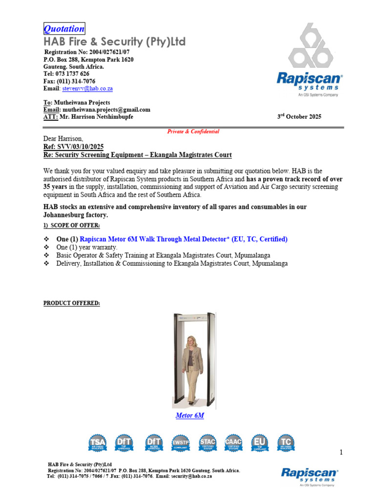 Quotation for Security Equipment Supply | PDF | Business