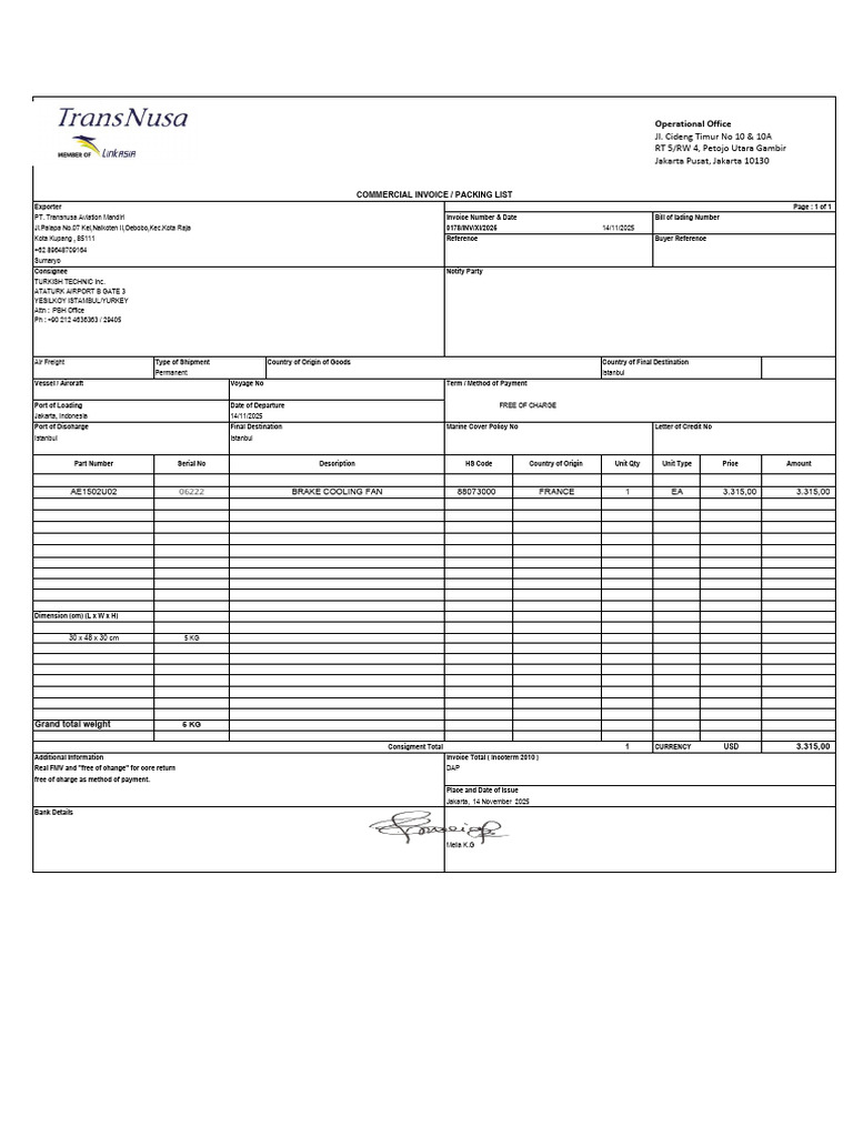 Shipping Invoice 0178 - INV - XI - 2025 - TT | PDF | Freight Transport ...