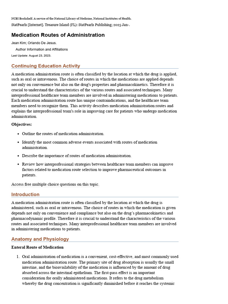 Medication Routes of Administration Guide | PDF | Intravenous Therapy ...