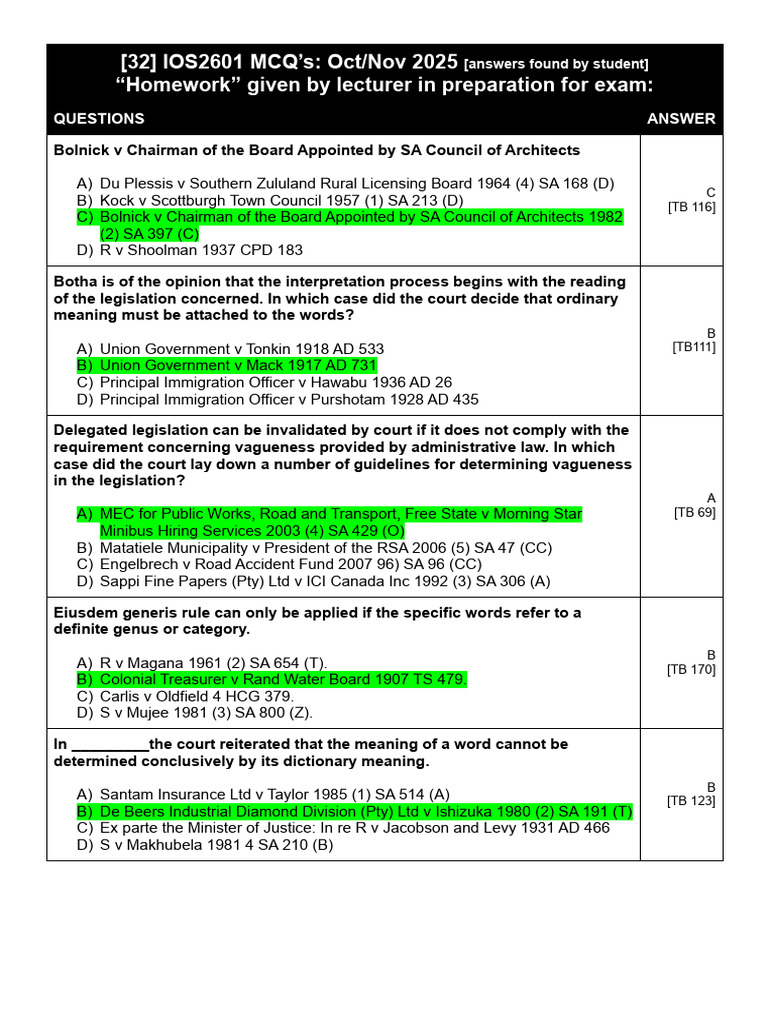 IOS2601 MCQs for Oct/Nov 2025 Exam | PDF | Statutory Interpretation ...