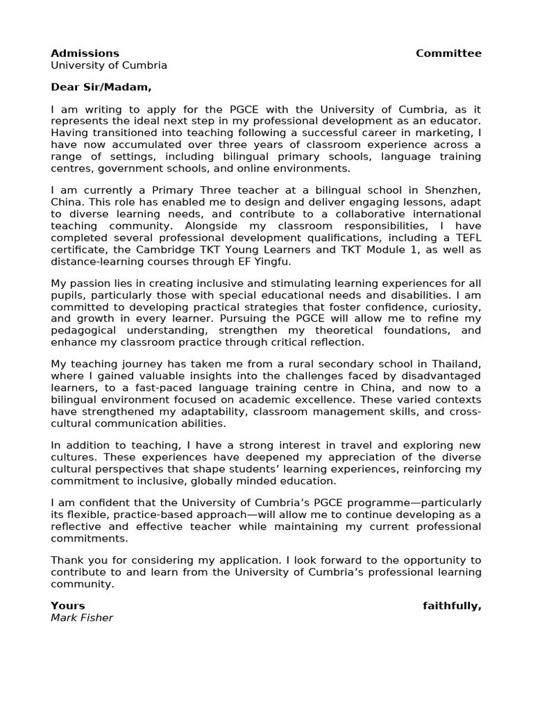 PGCE Application by Mark Fisher | PDF | Learning | Pedagogy