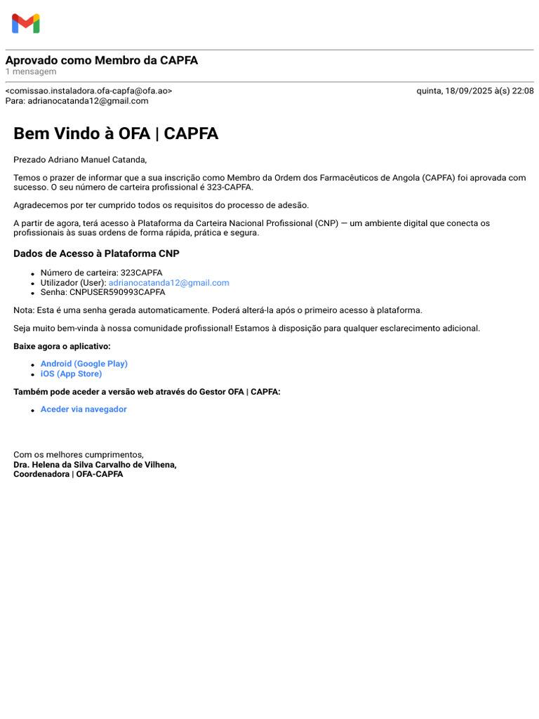 Aprovado como Membro da CAPFA | PDF