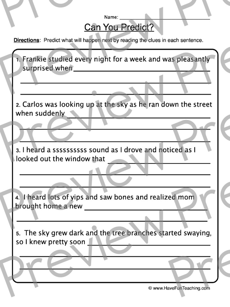 Making Predictions Worksheet Preview | PDF