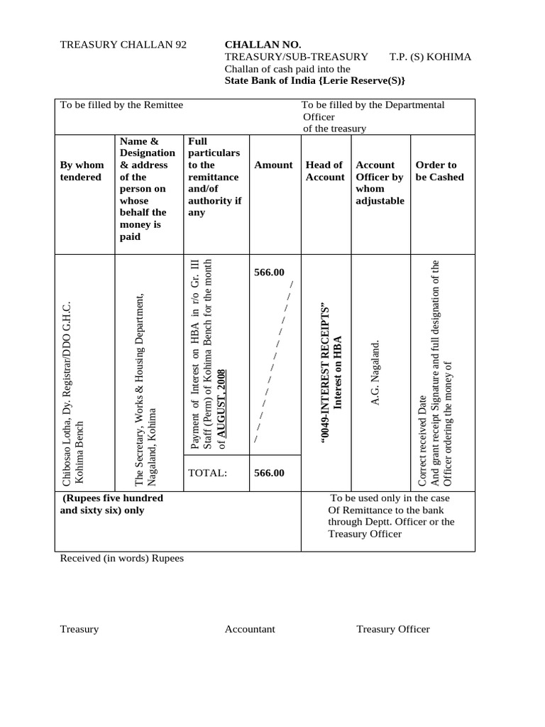 Treasury Challan 92 for HBA Payment | PDF | International Finance ...