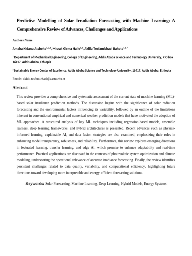 Solar Irradiation Forecasting with ML | PDF | Machine Learning ...