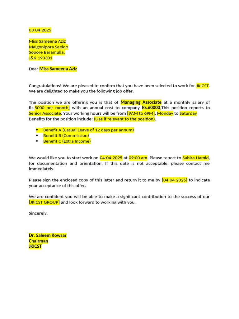 Job Offer for Managing Associate Position | PDF