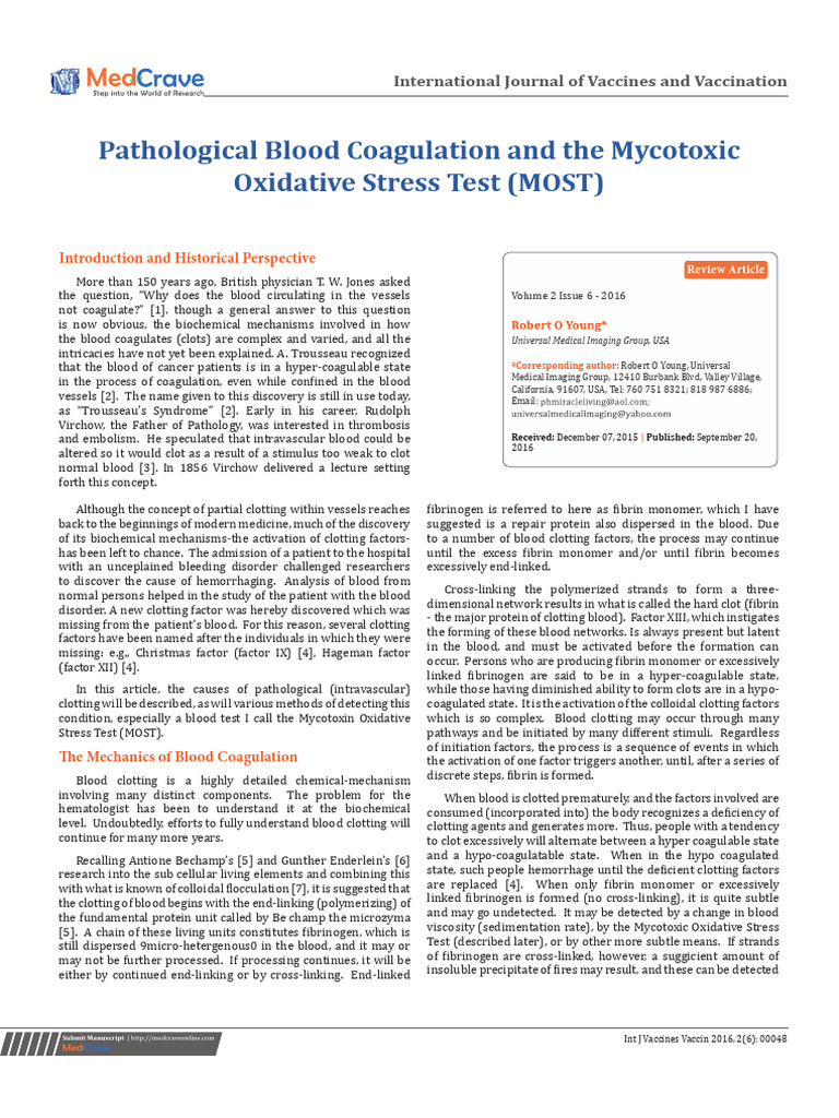 DR Robert O Young - Pathological Blood Coagulation - MEDCRAVE JOURNAL ...