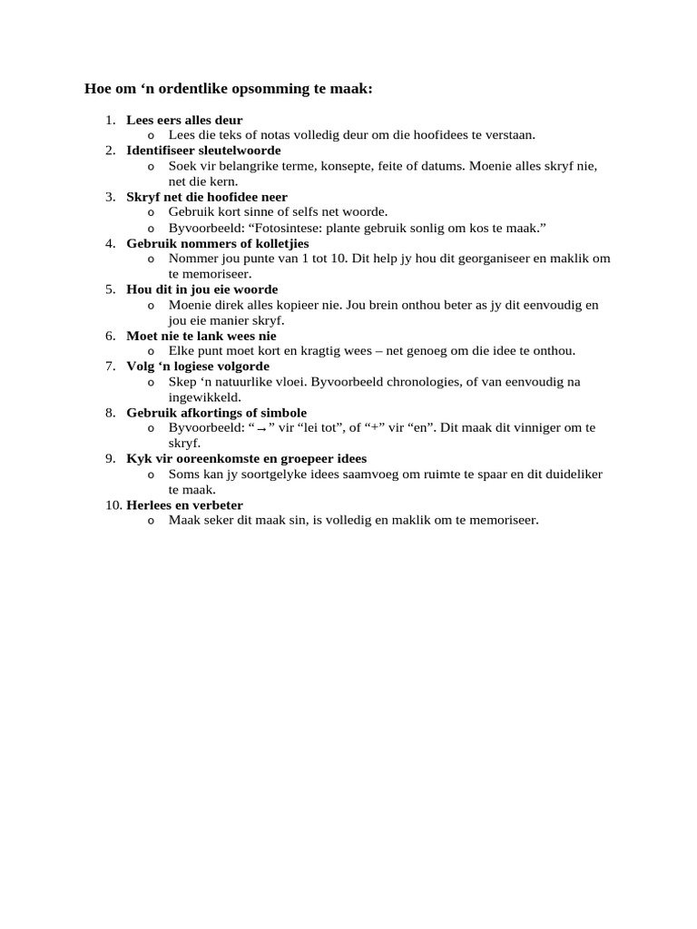Hoe Om N Opsomming Te Maak | PDF