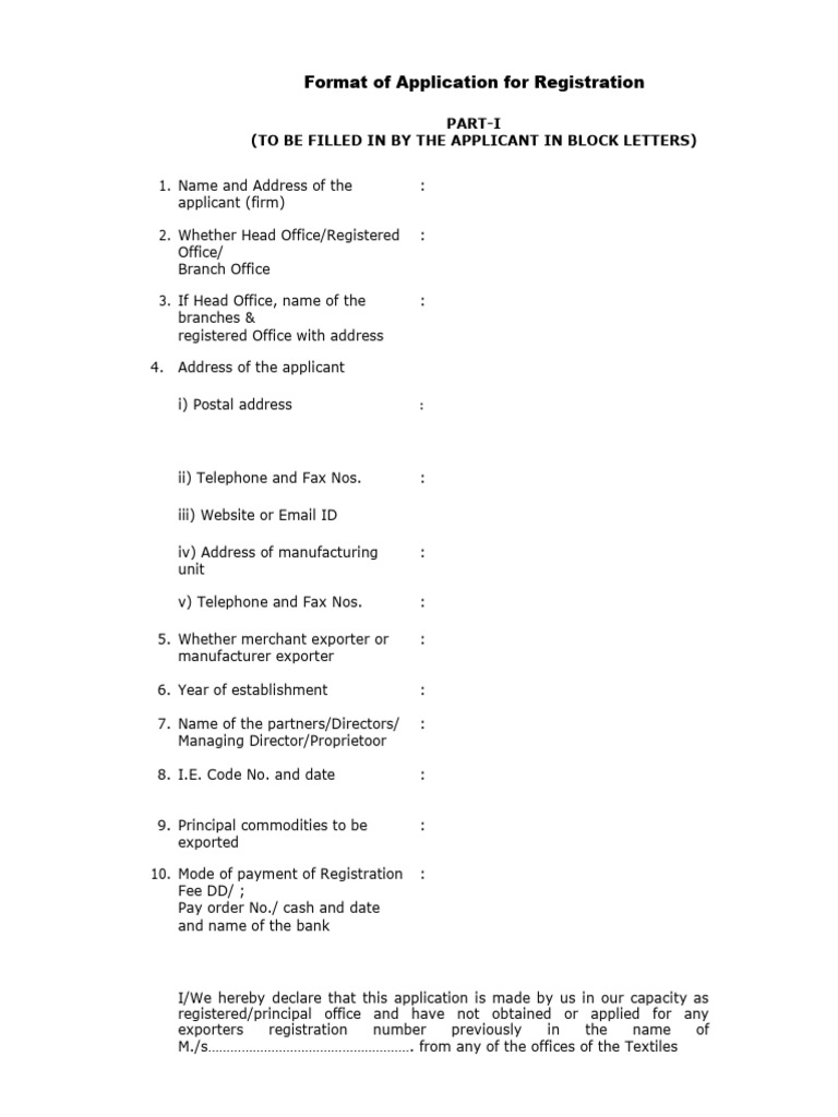 Application Format for Export Registration | PDF