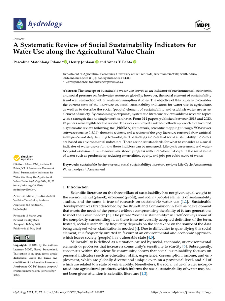 Social Sustainability in Agricultural Water Use | PDF | Systematic ...