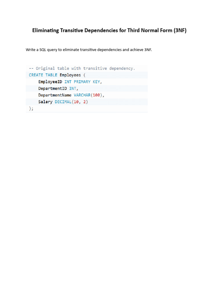 Eliminating Transitive Dependencies For Third Normal Form | PDF
