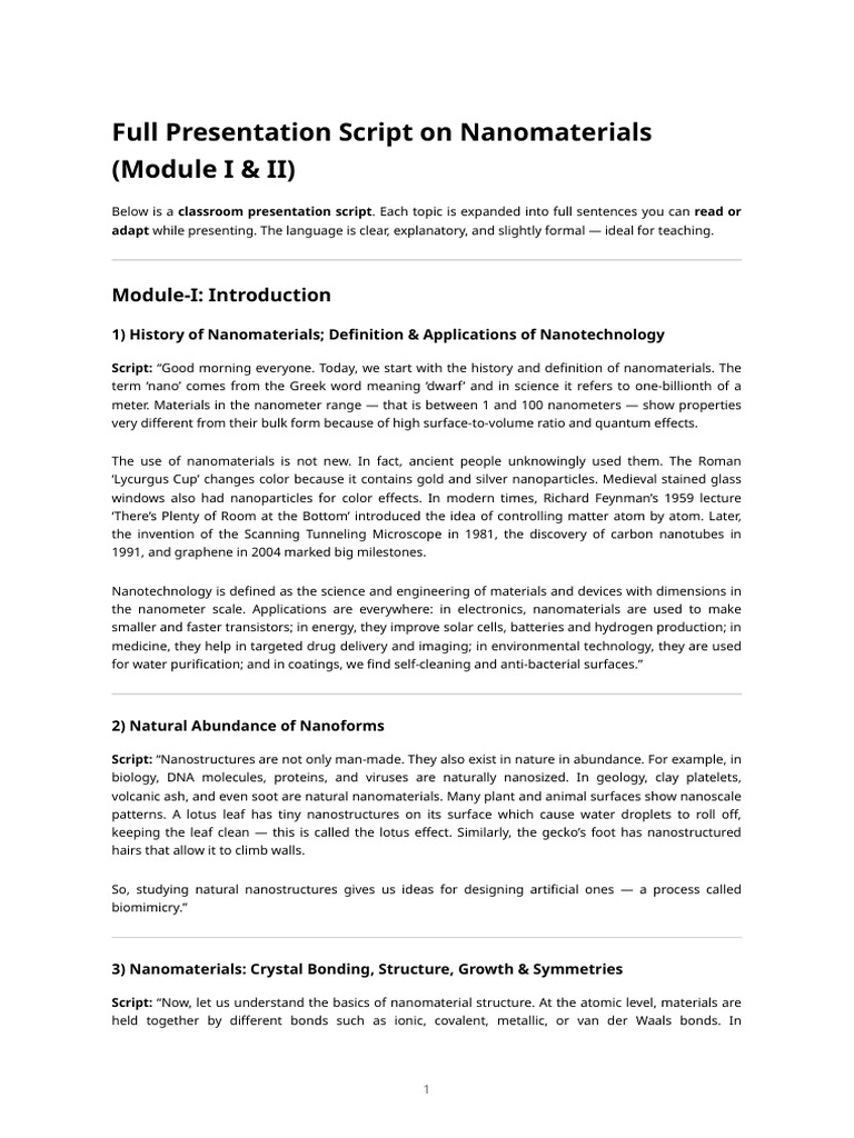 Nanomaterials - Module I & Ii - Presentation Ready Notes (Slide ...