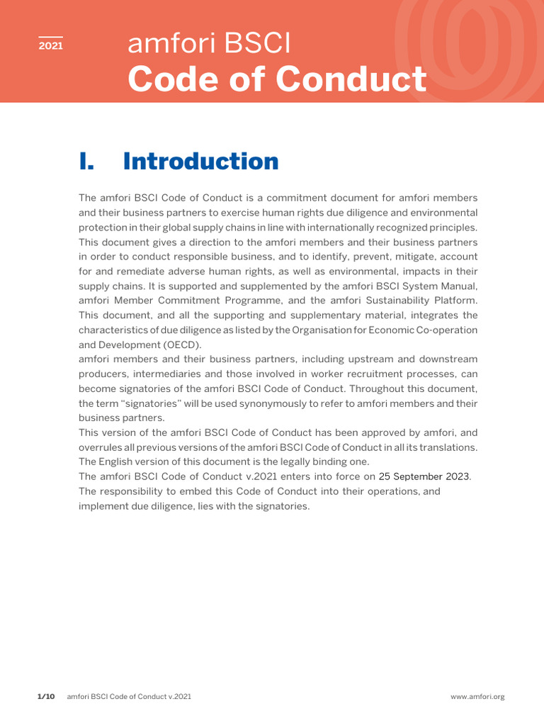 amfori BSCI Code of Conduct 2021 | PDF | Occupational Safety And Health ...
