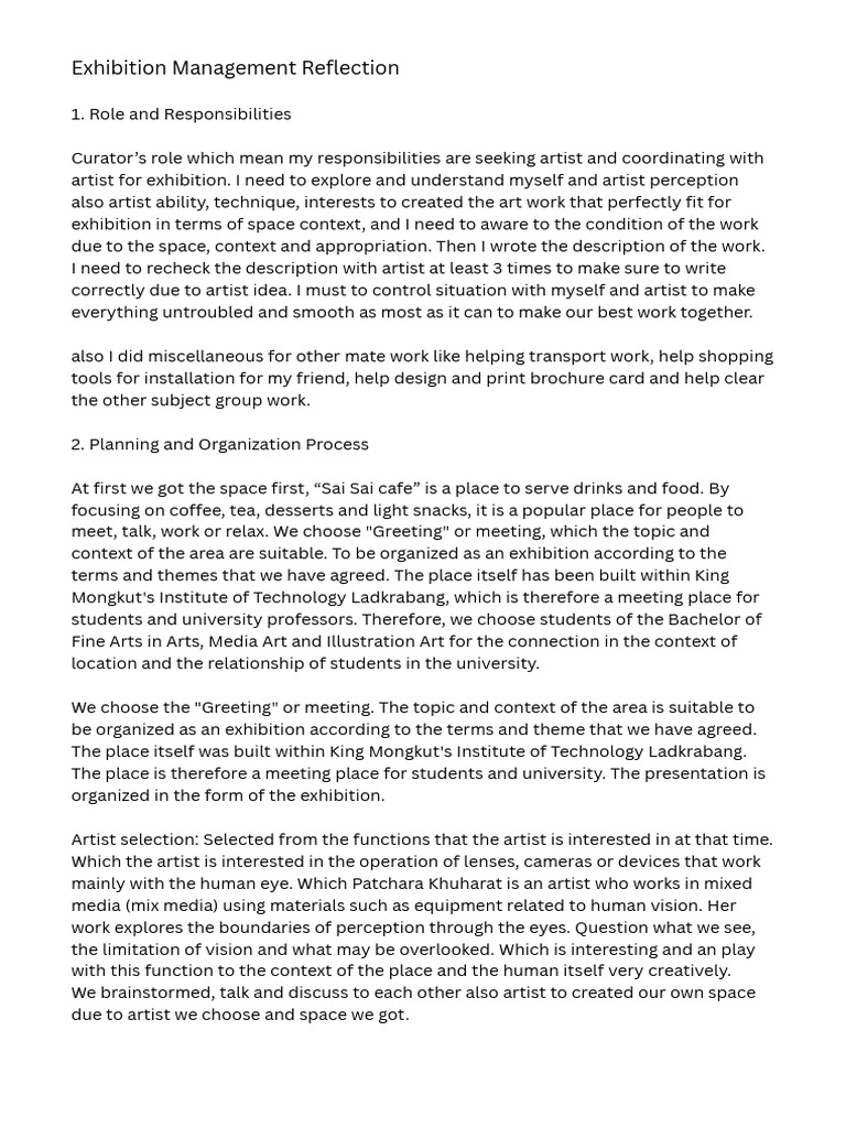 Exhibition Reflection 67020465 | PDF | Human Communication | Cognition
