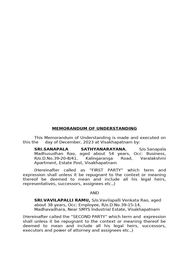MOU-Ramu | PDF | Private Law | Justice