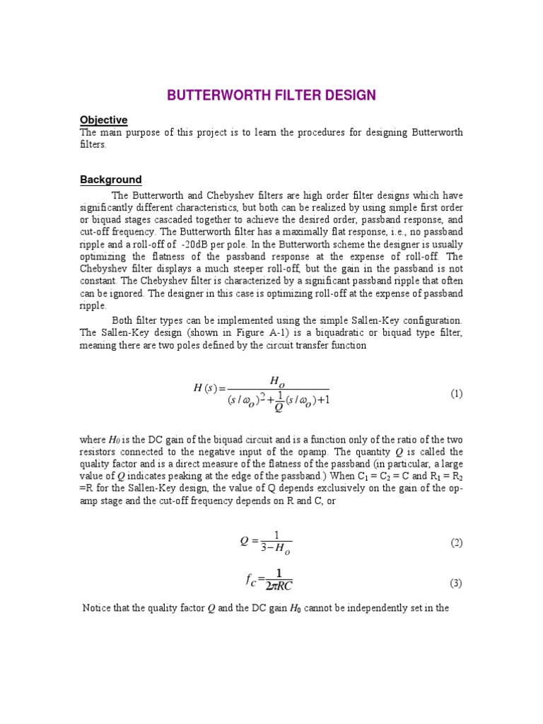 Butterworth Filter Design Guide | PDF | Low Pass Filter | Filter ...