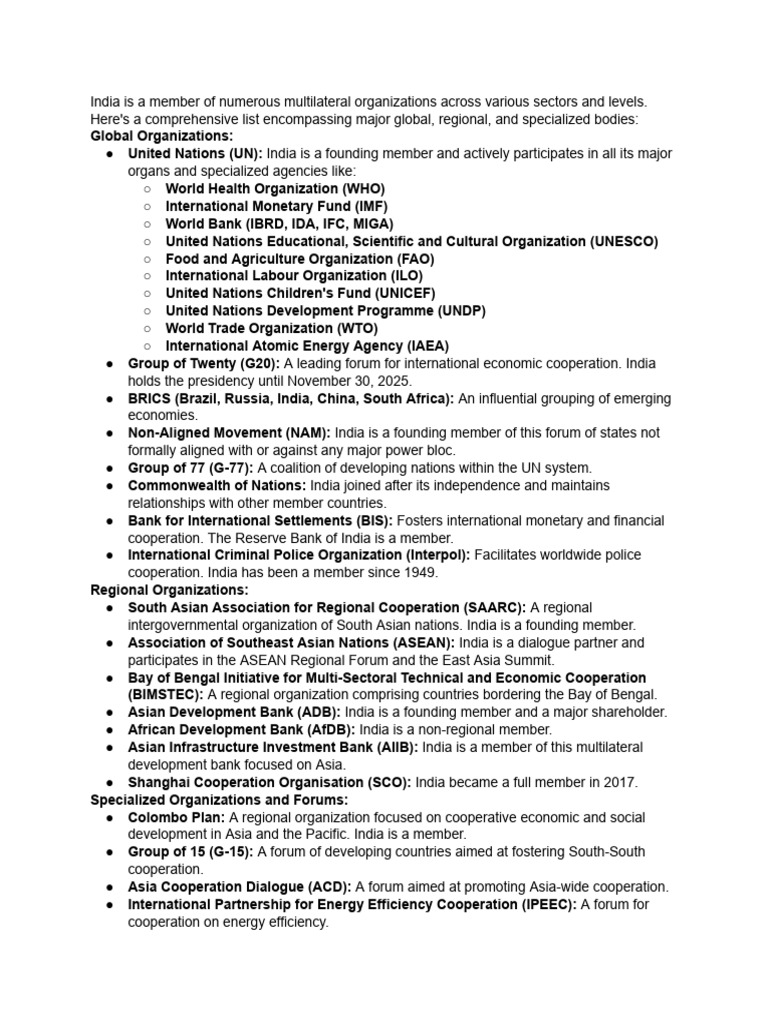 Multilateral Organisations India The Member - 105852 | PDF | African ...