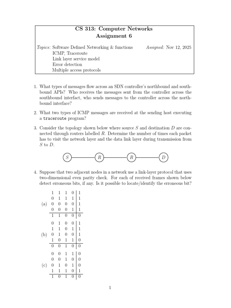 CS313 Assignment6 AugDec2025 | PDF | Computer Network | Data Transmission