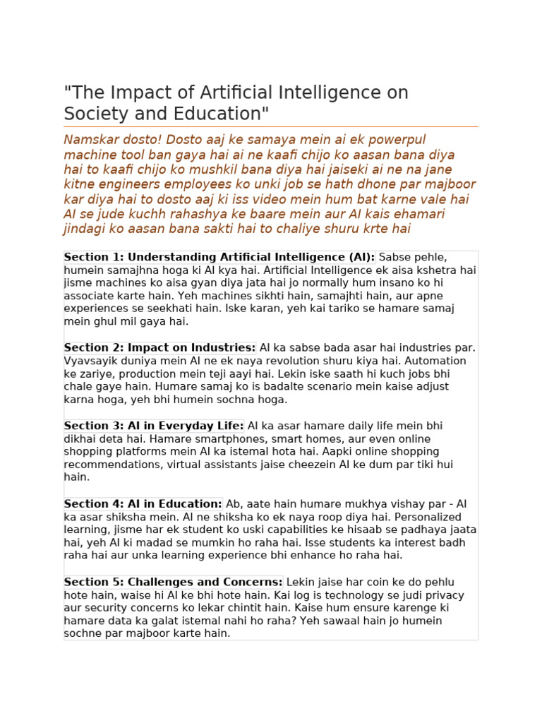 The Impact of Artificial Intelligence On Society and Education | PDF