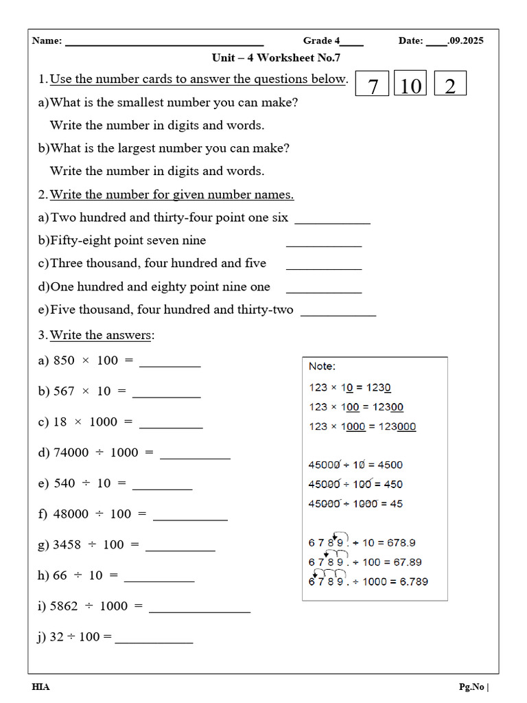Grade 4 Math Worksheet: Numbers & Conversions | PDF | Chess Theory | Chess