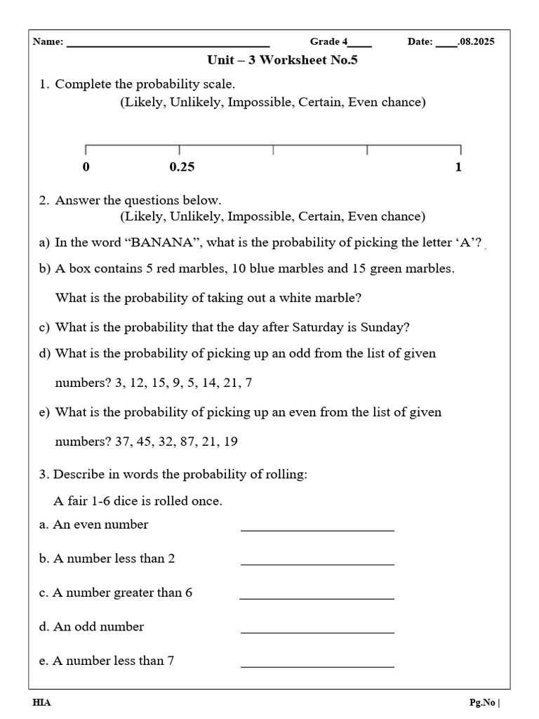 Unit 3 Worksheet No.5 | PDF | Probability