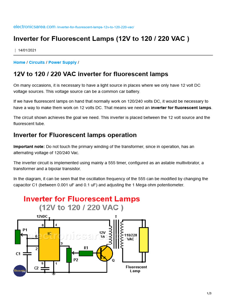 Inverter For Fluorescent Lamps 12V To 120 220 VAC | PDF | Power ...