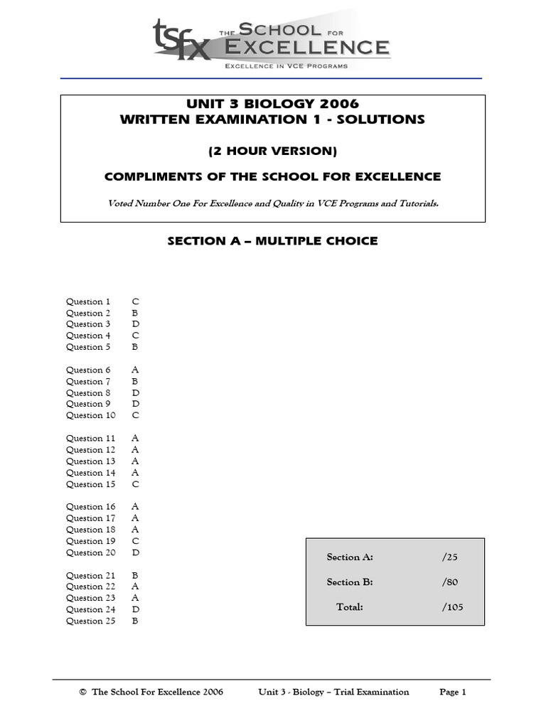 (Biology) 2006 TSFX Unit 3 Solutions (2hrs) | PDF | Thyroid Stimulating ...
