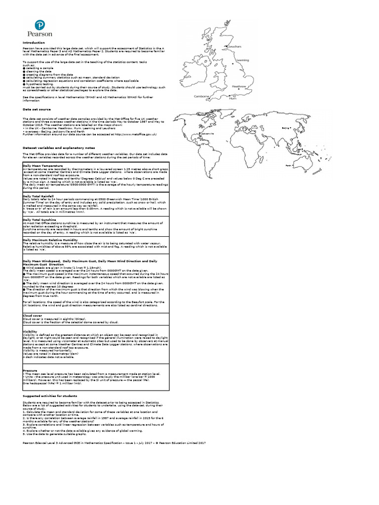 Pearson Edexcel GCE As and AL Mathematics Data Set - Issue 1 | PDF ...