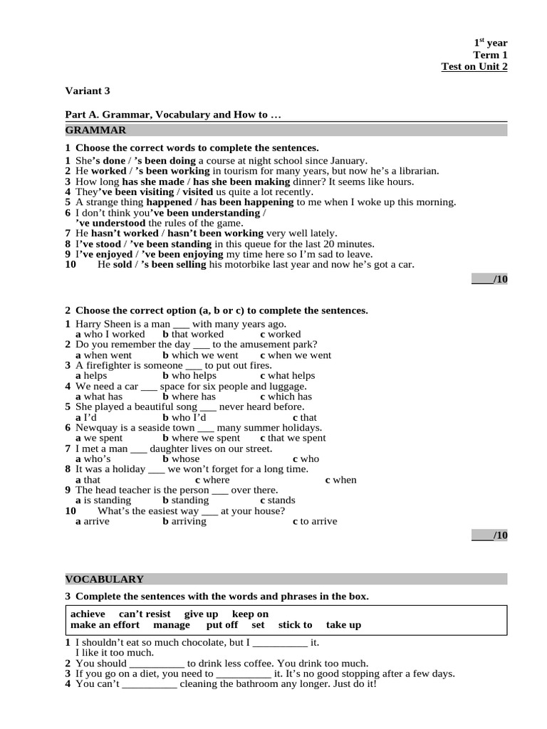 Test On Unit 2. Variant 3 | PDF | Learning | Essays