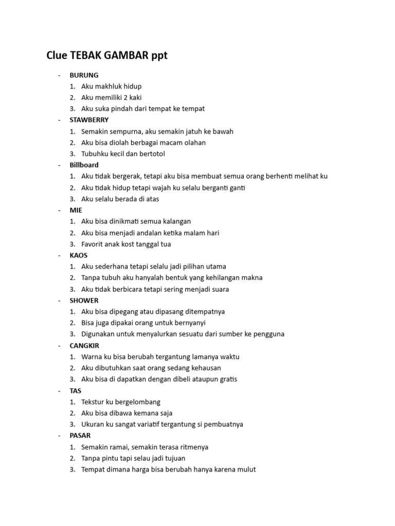 Tebak Gambar Petunjuk dan Jawaban PDF