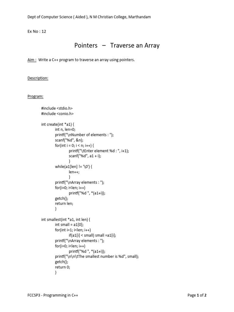 C++ Program for Array Traversal Using Pointers | PDF | Pointer ...