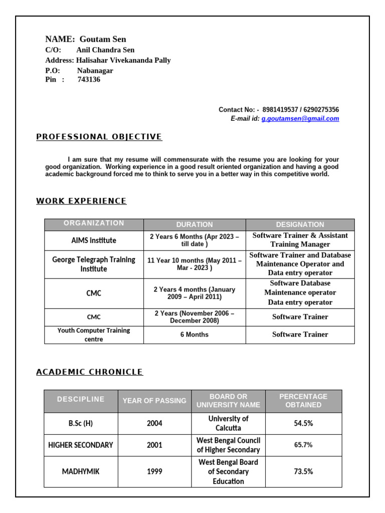 Cv Goutam Sen | PDF | World Wide Web | Internet & Web