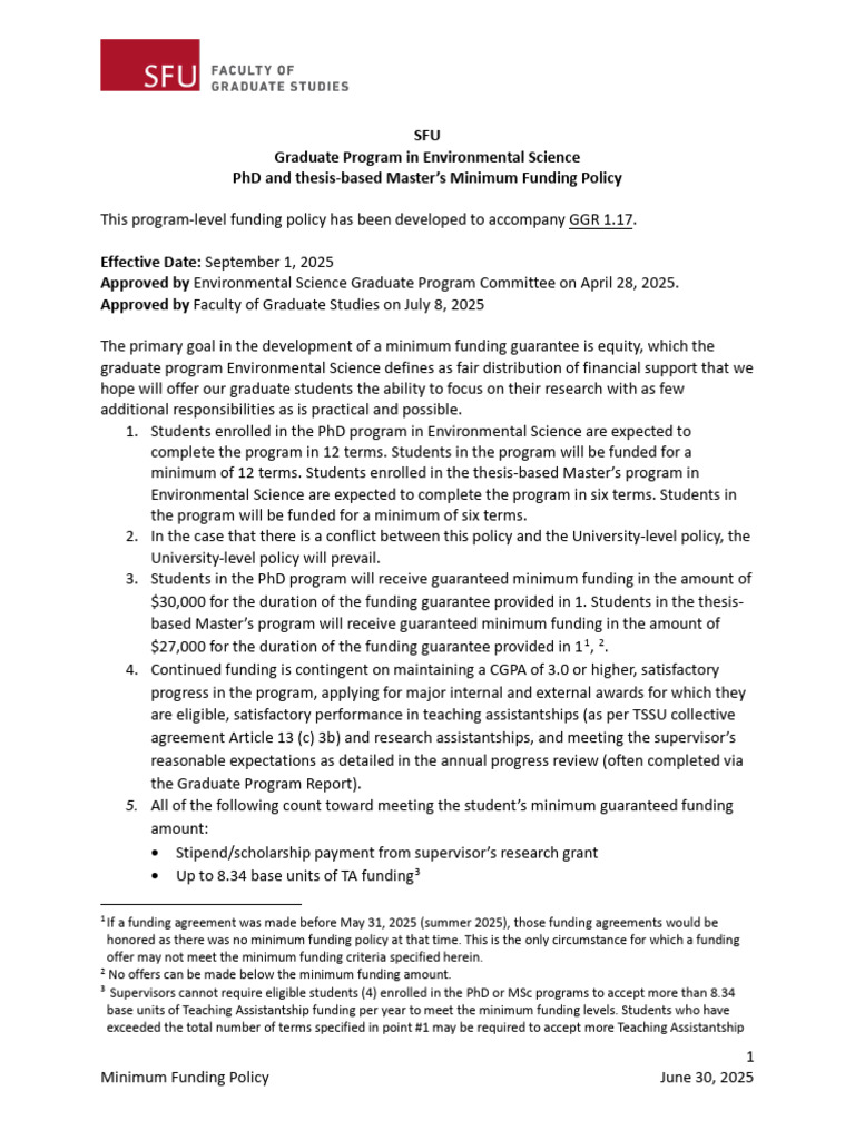 Program Funding Policy EVSC | PDF | Doctor Of Philosophy | Higher Education