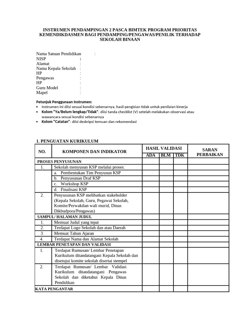 Instrumen Validasi Dokumen KSP | PDF