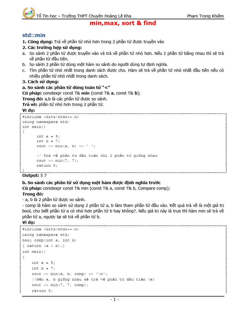 Min, Max, Sort, Find | PDF