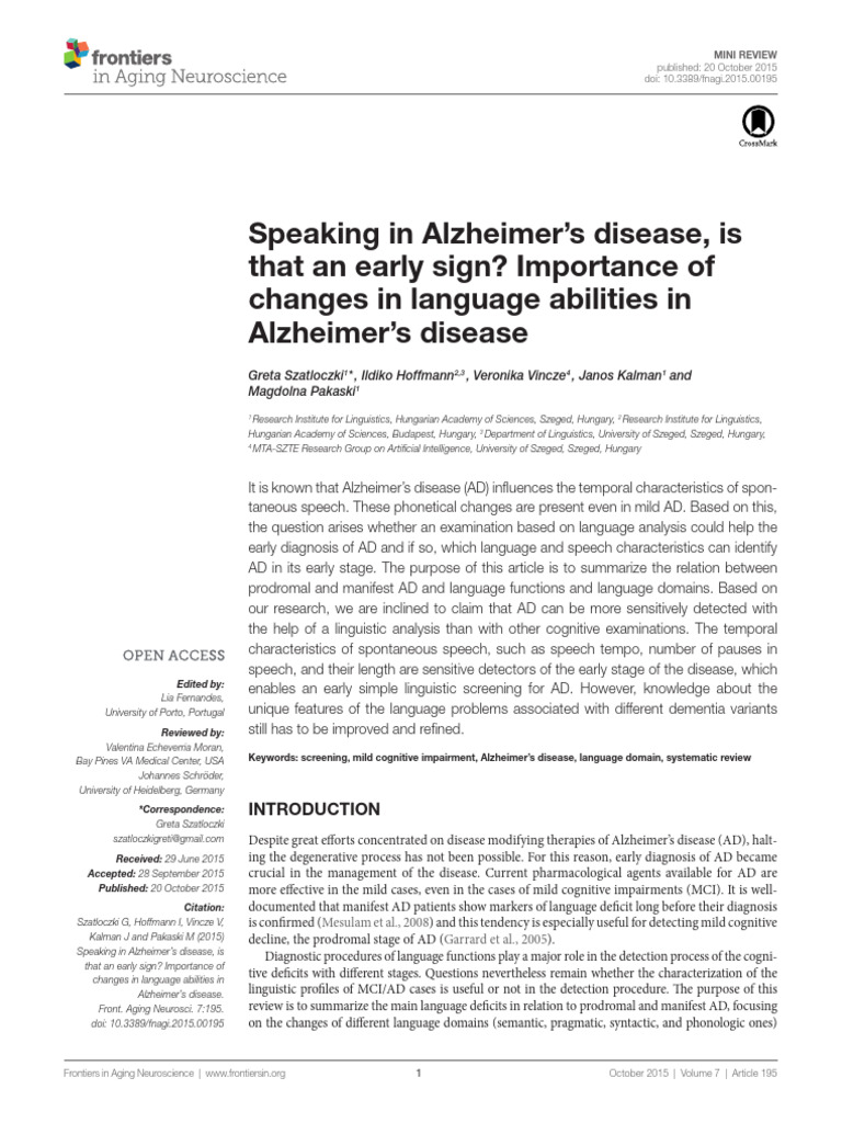 Language Changes as Early Alzheimer's Sign | PDF | Speech | Alzheimer's ...