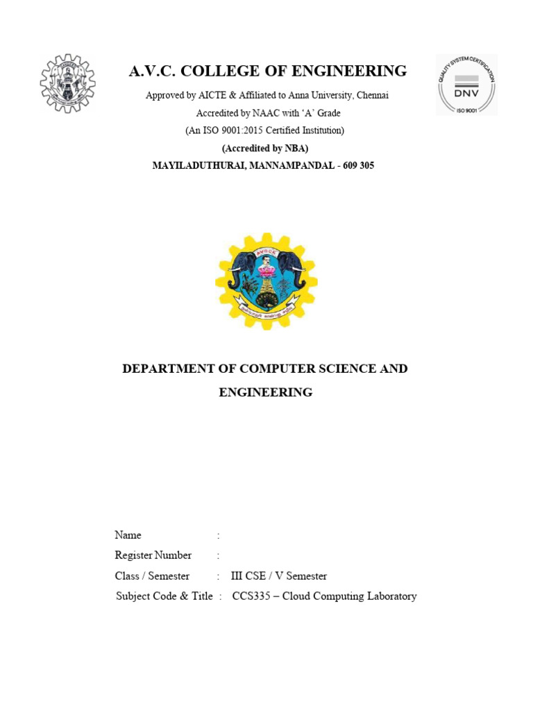 Cloud Computing Lab Record - AVC College | PDF | Virtual Machine ...