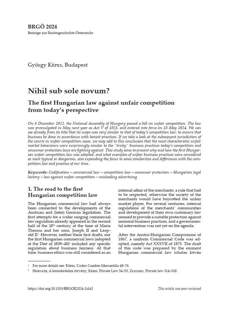 Képes György - Nihil Sub Sole Novum (2024) | PDF | Competition Law ...