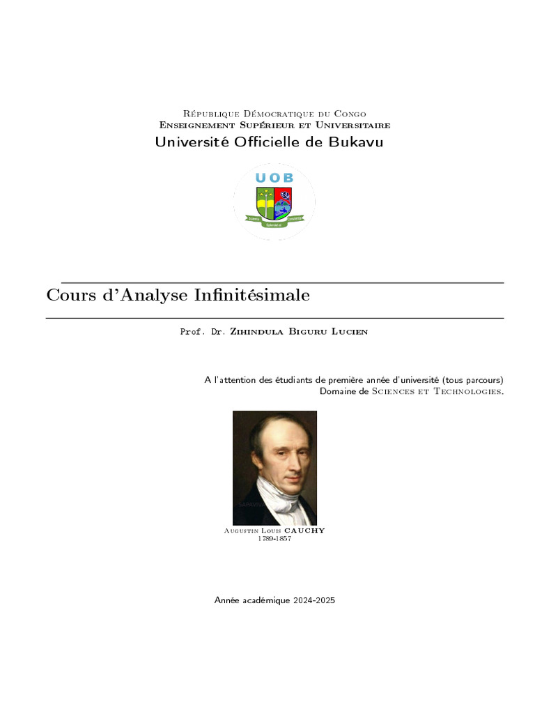 Cours d'Analyse Infinésimale UOB | PDF | Mathématiques | Analyse ...