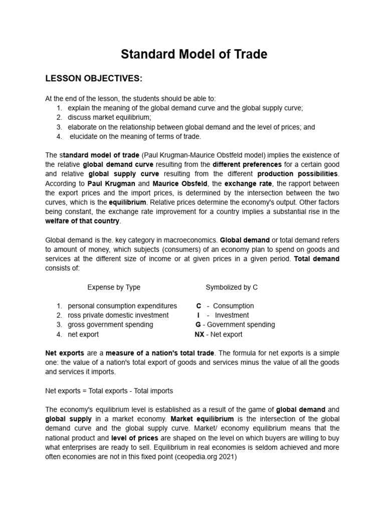 Understanding the Standard Model of Trade | PDF | Demand | Supply ...