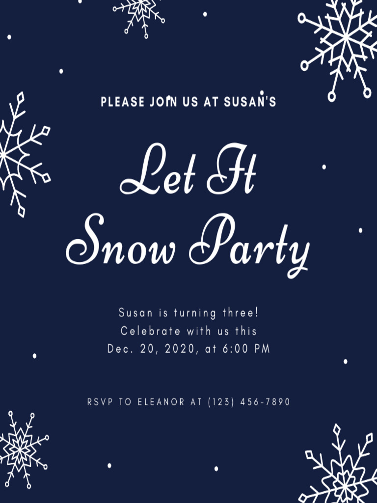 Blue Illustrated Snowflake Party Invitation | PDF