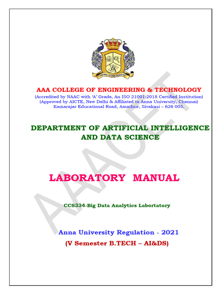 Big Data Analytics Lab Manual AAACET | PDF | Matrix (Mathematics ...