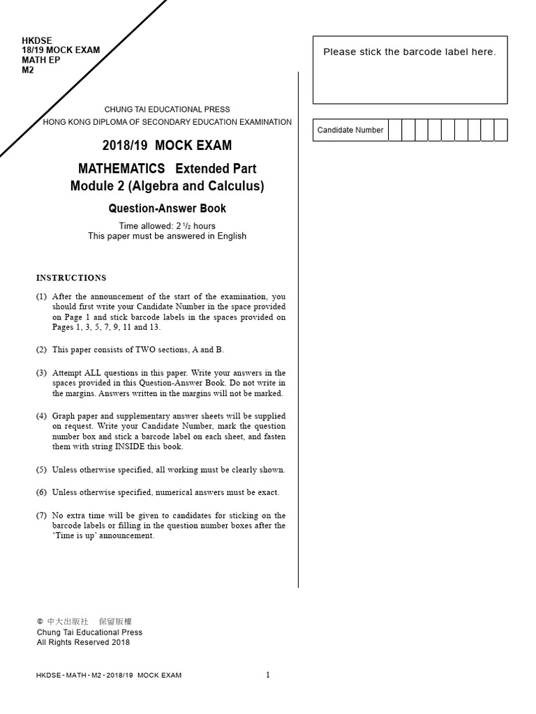 HKDSE 2018/19 Math M2 Mock Exam | PDF | Mathematical Analysis ...