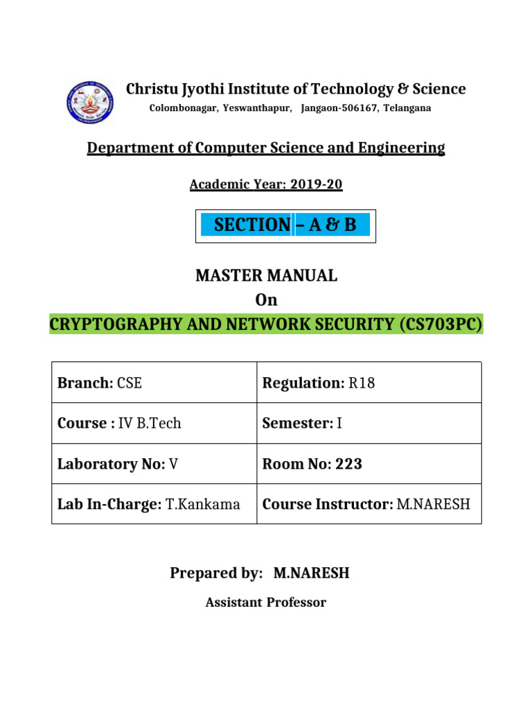 Cns Curriculam, Master Manual (2020-21) | PDF | Encryption | Cryptography