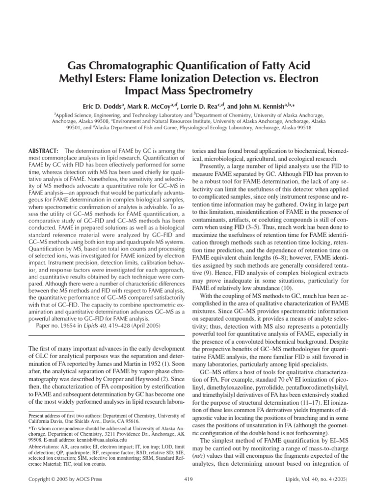 GC-MS vs FID for FAME Quantification | PDF | Gas Chromatography | Mass ...