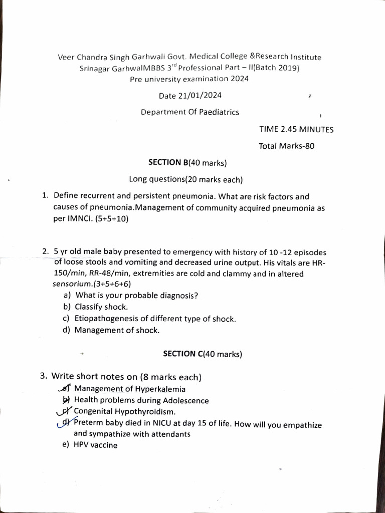 19 Batch Final Year Pre Proff Paper | PDF | Diseases And Disorders ...