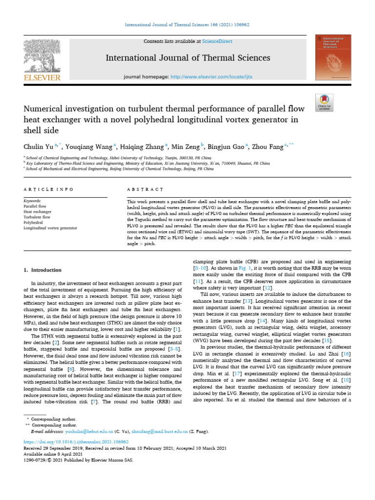 Numerical Investigation On Turbulent Thermal Performance of Parallel ...