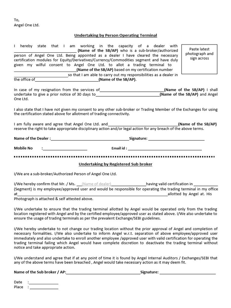 Dealer and Sub-Broker Terminal Agreement | PDF