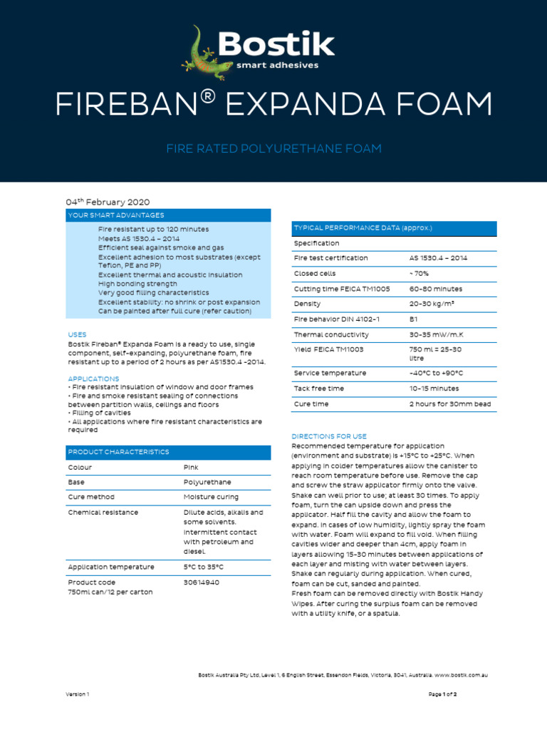 Bostik Fireban Expanda Foam Overview | PDF | Allergy | Water