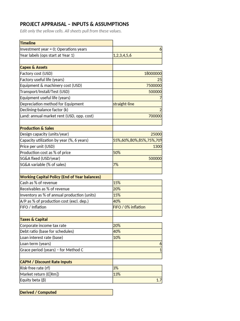 Project Appraisal Inputs and Assumptions | PDF | Free Cash Flow | Economies